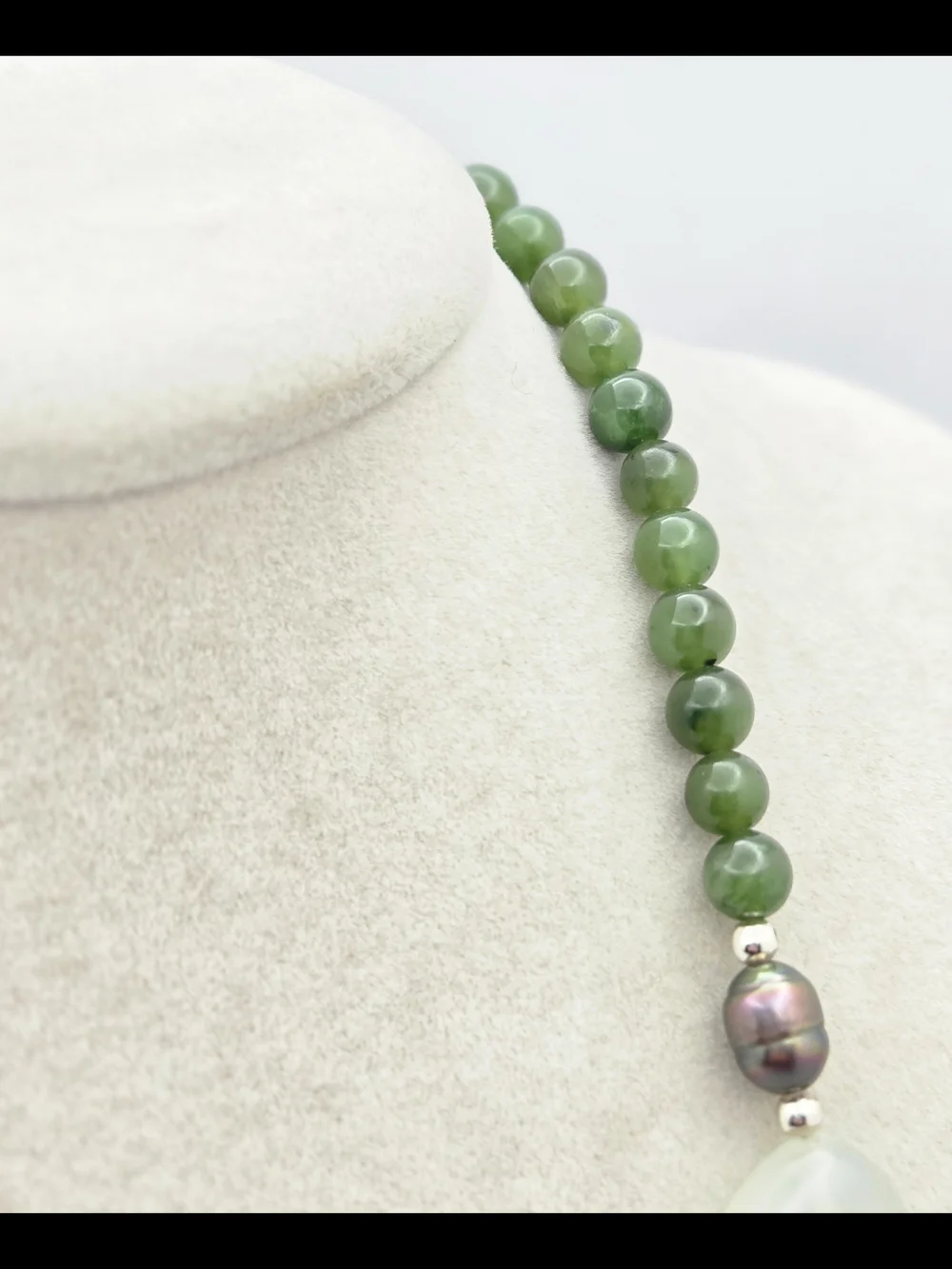 Green Jade & Peacock Cultured Freshwater Pearl Station Necklace 28
